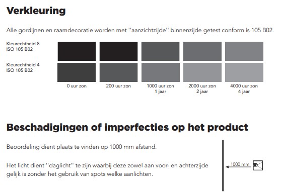 Verkleuring en fouten raambekleding en gordijnstoffen